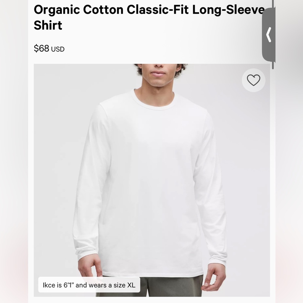 Men's White Long Sleeve Shirt- lululemon classic